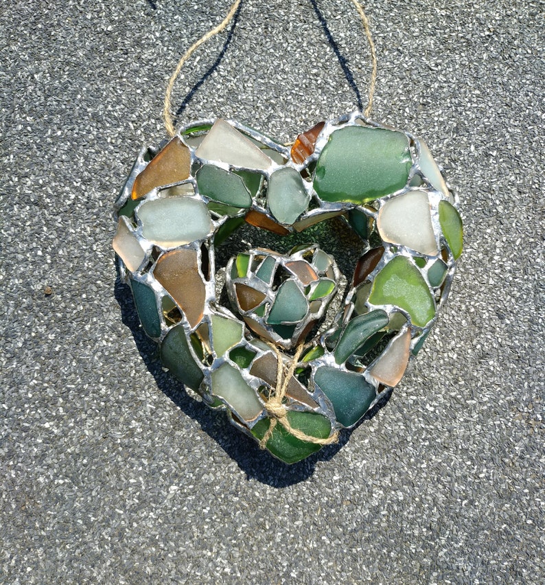 3D heart suncatcher, sea stained glass wreath interior or garden decorative pendant image 7