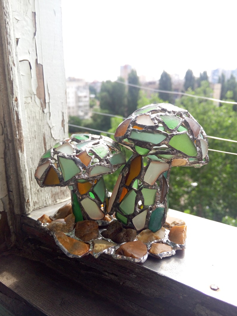 Mushrooms night light sea stained glass art home decor Etsy