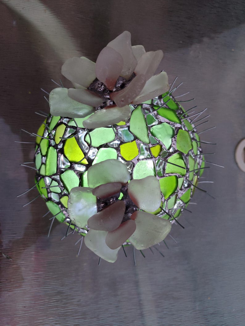 Großer Glas Kaktus + Blume, künstliche Sukkulente, Kaktuslampe Bild 3