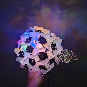 Sea glass hydrangea night light, white glass colored lights, upcycled botanical art