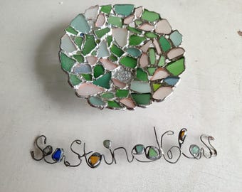 Round sea glass ring dish, sea stained glass jewelry trinket holder bowl - beach glass love gift