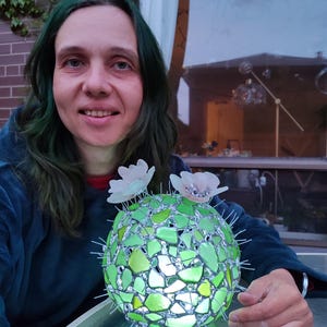 Big stained sea glass cactus + flower, artificial succulent, cactus lamp