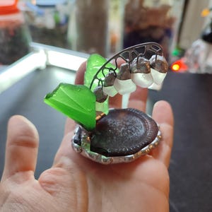 Sea glass miniature lily of the valley ring dish, may-lily flower, stained glass flower, only one art