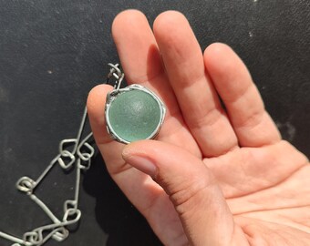 Aqua blue sea glass marble necklace, unique costume jewelry, statement art necklace