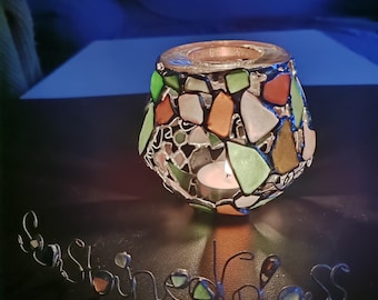 Aroma lamp candle holder, wax warmer, oil diffuser, aroma burner, sea stained glass upcycled beach art