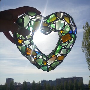 3D heart suncatcher, sea stained glass wreath interior or garden decorative pendant Only big heart