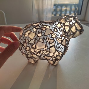 Sea glass sheep, lamb figurine night light, sea stained glass cute art, wireless night lamp