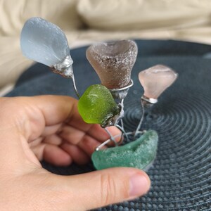 Sea glass miniature fantasy flowers, unique flower composition ring dish, only one art decor image 4