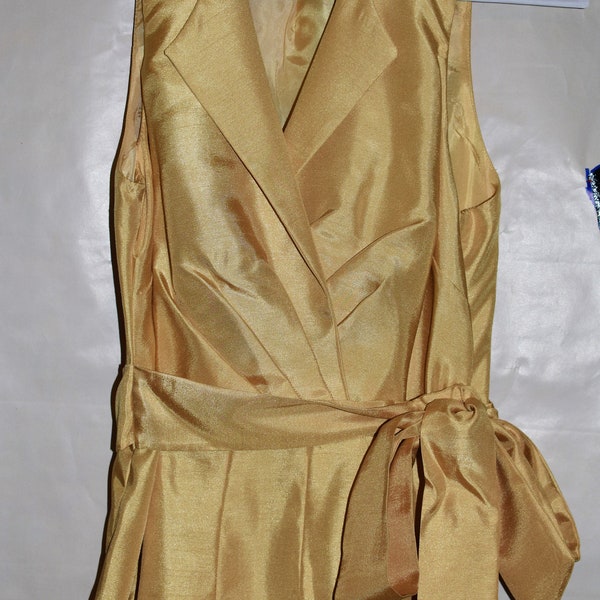 Vintage Evan Picone Petite Size 6 Yellow Halter Faux Wrap Style Dress with Sash and Pleets - 1940s 1950s inspired.