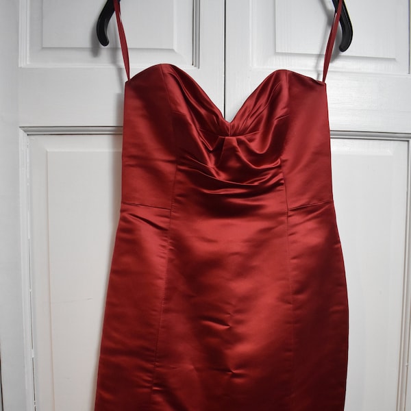 Vintage Original Milly of New York Strapless Solid Red Cocktail Dress, Knee Length  Size 6