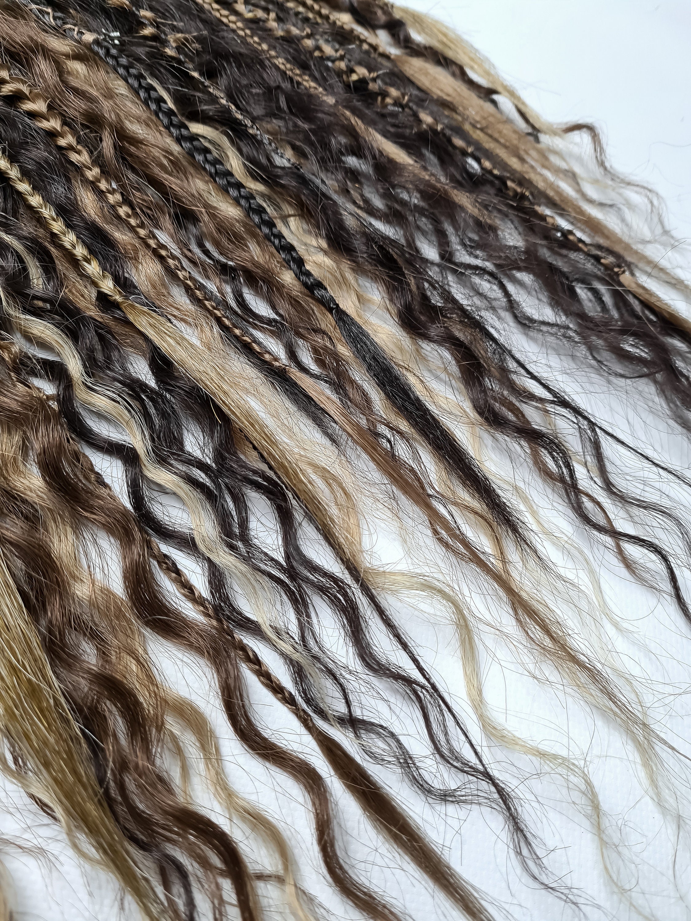 60 Brown Thick Wavy Curly Dreads Hair Extensions Dark Brown Human Hair Textured Loc Extensions with Curly  main image 2
