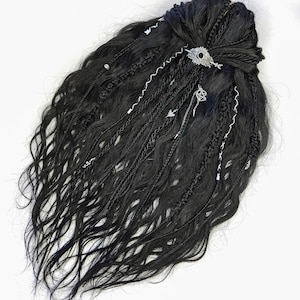 Black brushable curly dreads Wavy crochet dreads Black Hair Extensions Black Synthetic curly boho dreadlocks Black pagan witch style locks
