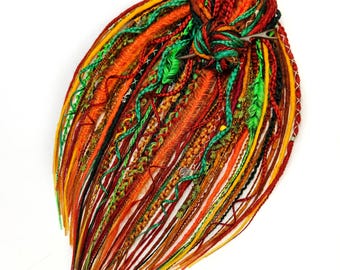 Rastas de bosque Extensiones de rastas sintéticas en rojo, naranja y esmeralda Rastas y trenzas vikingas color castaño rojizo Rastas bohemias de ganchillo en verde jengibre mixto