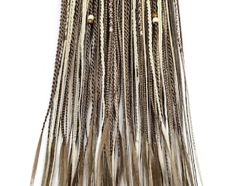 Brown and blonde thin dreadlocks extensions Mix of light brown synthetic smooth dreads with braids Thin twisted synthetic dreads and braids