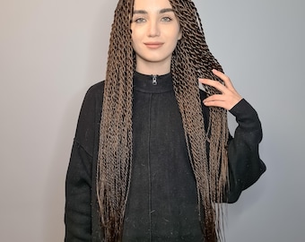 Dark brown handmade senegalese twists Synthetic de braid in dreads Double ended twist braids Festival spiral braids extension Braiding hair