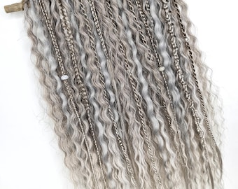 Grey and silver сurly dreads Ash gray to white blonde ombre synthetic crochet dreads extensions Winter boho wavy dreads and braids Wavy locs
