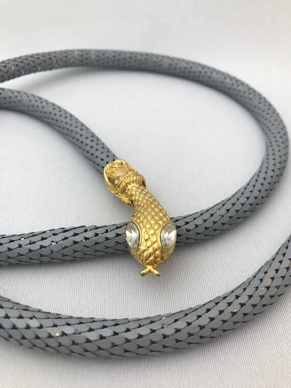 Vintage Gray Mesh Snake Belt Necklace-1970s Serpen