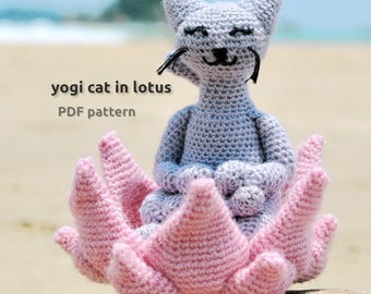 Patrón Amigurumi Crochet Gato Yogui en el Loto / Patrón Gato Amigurumi Crochet / Patrón Amigurumi Gato Crochet / Patrón Amigurumi Gatito