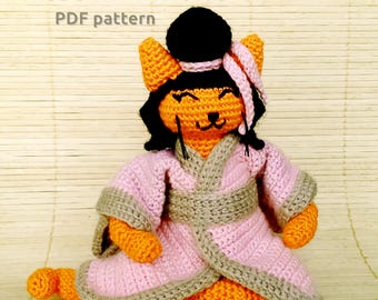 Patrón de gato en kimono a crochet / Patrón de gato a crochet / Patrón de gato a crochet / Patrón de amigurumi / Muñeco de gato a crochet / Patrón de animales vestidos