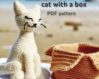 Patrón de crochet El Gato con Caja / Patrón de Gato a Crochet / Patrón de Gato a Crochet / Patrón de Amigurumi PDF / Descarga Digital de Muñeco de Gato a Crochet