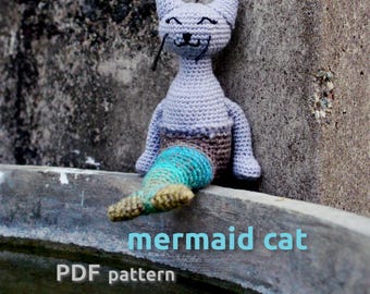 Patrón de amigurumi de gato sirena / Patrón de gato a crochet / Patrón de gato a crochet / Patrón de crochet PDF / Descarga digital de muñeco de gato a crochet