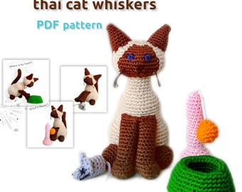 Patrón de gato amigurumi de crochet / Patrón amigurumi de gato / Patrón amigurumi de gato de crochet / Patrón de gato tailandés de crochet con juguetes para gatos