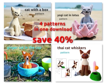 4 Amigurumi Crochet Cat Patterns in one instant download! Save 40% | Amigurumi Cat Crochet Pattern | PDF Crochet Pattern Cats