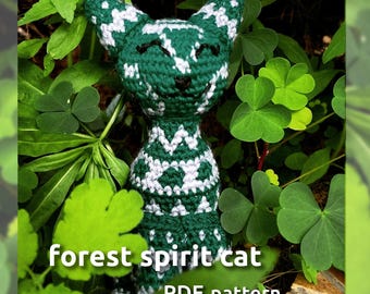 Patrón de crochet del gato espíritu del bosque / Patrón de gato de crochet / Patrón de animal amigurumi de crochet / Patrón de amigurumi en PDF / Muñeco de gato de crochet