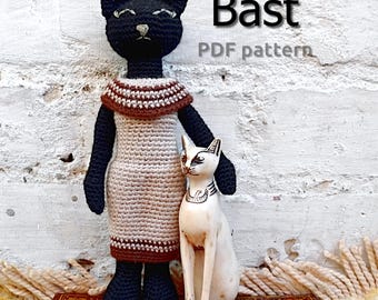 Patrón de crochet Bast (Bastet) / Patrón de crochet de gato / Patrón de crochet de gato / Patrón de amigurumi de gato / Patrón de muñeca de crochet / Patrón de animales vestidos