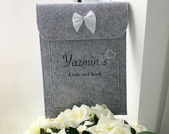Personalised little red book folder / pregnancy notes maternity paperwork  hospital new mum baby shower unisex girl boy gift newborn bow