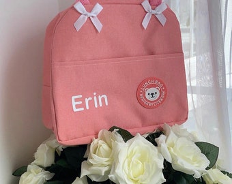 Personalised Pink lunch box bag in grey/  lunchbox with name food and drink / snack kids back to school