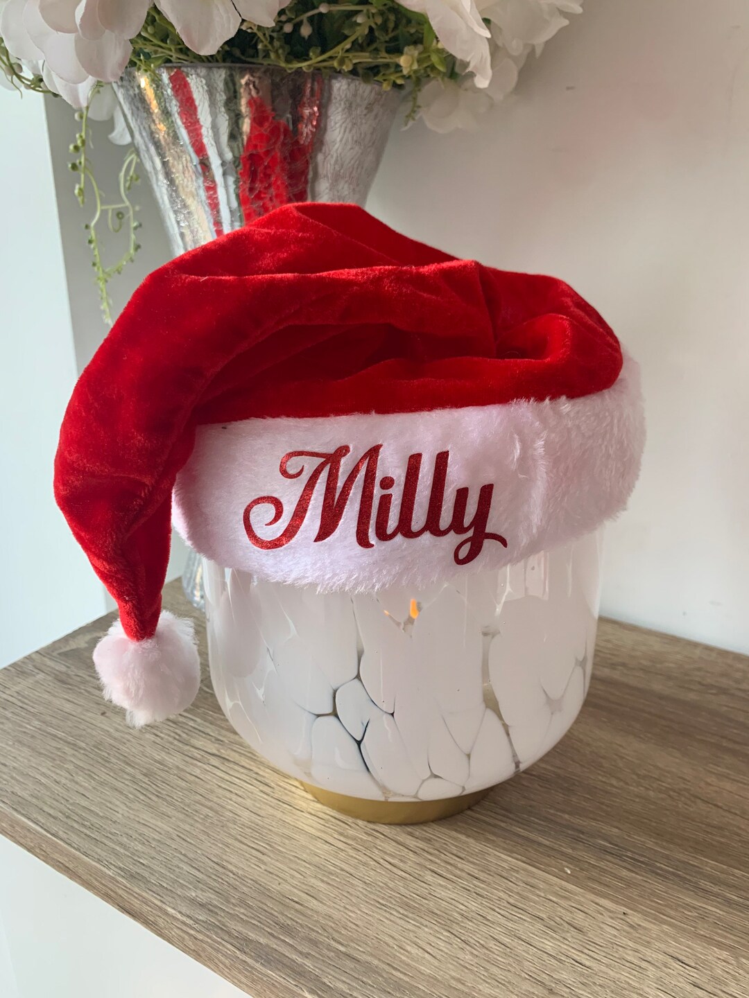 Plush Personalised Red Santa Fathers Christmas Eve Box Hat Present Gift