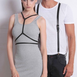 Modular leather harness, chest harness, leather fetish jewelery, genuine pull up leather
