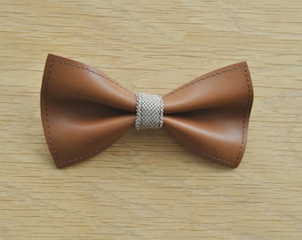 Leather bow tie for men, gift for husband, gift for groom from bride, brown bow tie