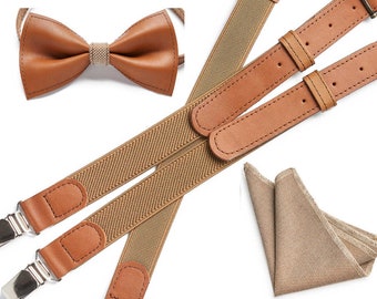 Set of Leather suspenders and bowtie, hochzeit, Hosenträger, bestman gift, wedding suspenders, christmas gifts for boyfriend