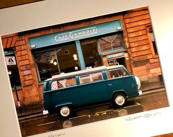 VW Camper Van, Cafe Gandolfi, Glasgow print - signed mounted print 30 x 40cm - Stuart Brown Photography - FREE DELIVERY
