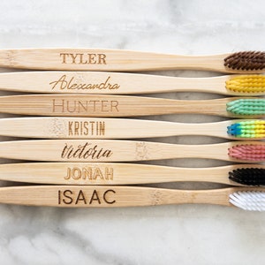 Personalized Bamboo Toothbrushes - With Name(s) Engraved, Custom Colors & Fonts! Buy 2, Get 1 Free