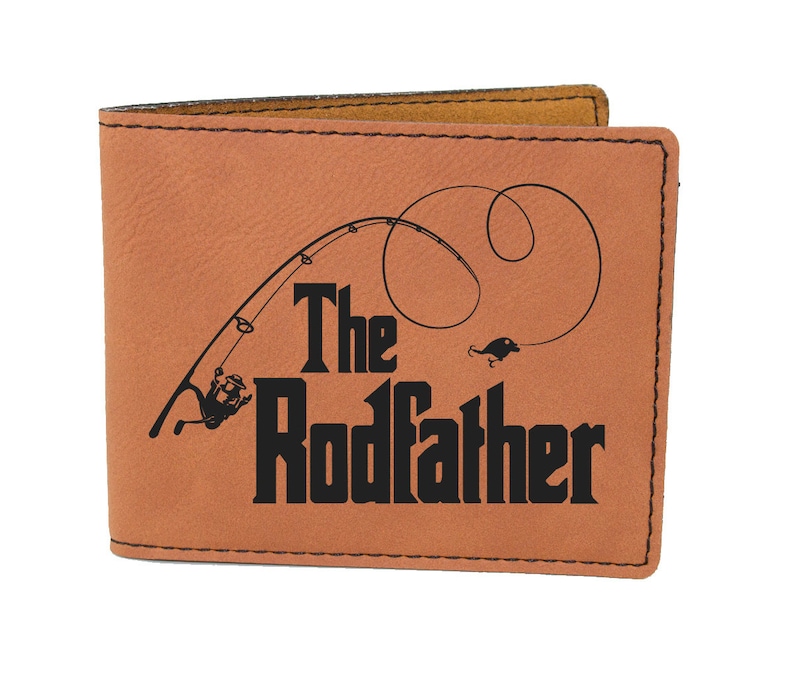 Custom Personalized Wallet Fishermans Birthday Gift The Rodfather Laser Engraved Vegan Wallet Fish Fishing Cruelty Free Leather