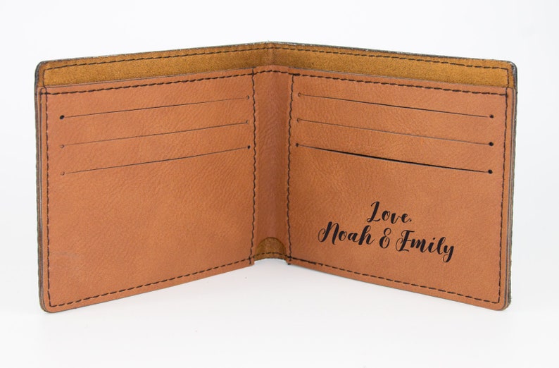 Custom Personalized Brown Wallet Birthday Gift for Husband Vegan Cruelty Free Leather John Lennon Laser Engraved Wallet for Men