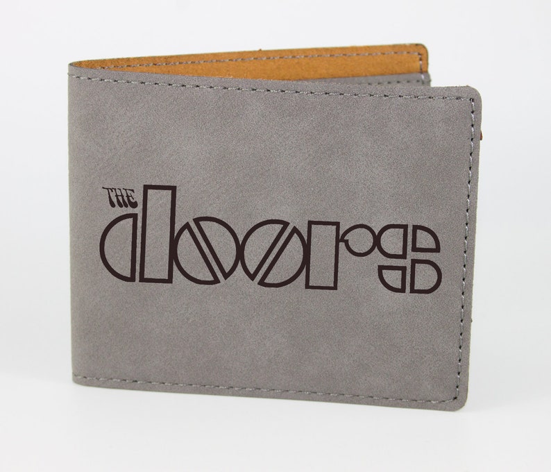 Vegan Leather Gift The Doors Laser Engraved Mens Wallet Birthday Gift Husband Custom Personalized Wallet Faux Leather Mens Wallet