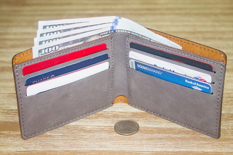 Vegan Leather Gift The Doors Laser Engraved Mens Wallet Birthday Gift Husband Custom Personalized Wallet Faux Leather Mens Wallet