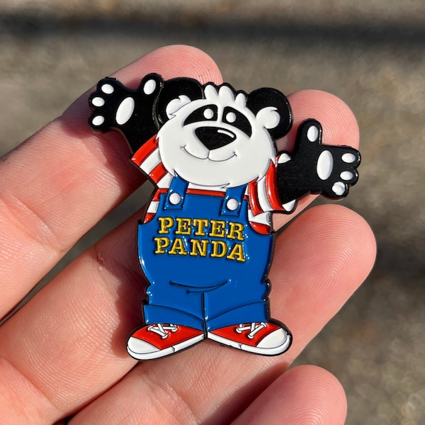 Peter Panda Children’s Palace Child World Toy Store mascot custom fan man enamel pin 2 inches tall