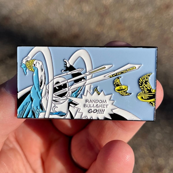 Moon Knight Random Bullshit Go Meme custom fan made enamel pin 2.25 inch wide
