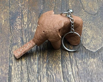 Keychain elephant leather brown handmade