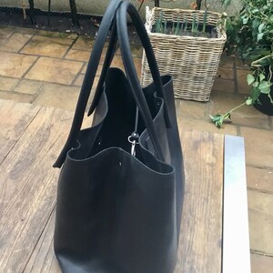 black shopper leather tote bag leather bag cowhide used look design handmade