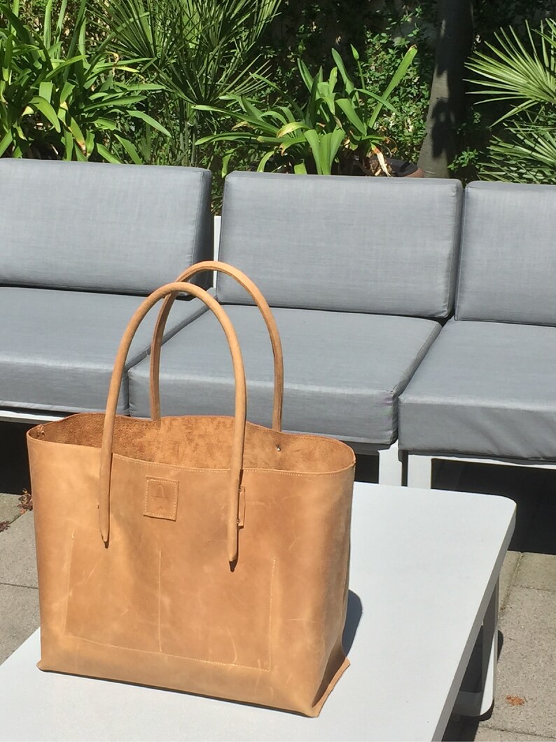 Leather Shopper Large Leather Bag Leather Shopper Leather Purque Bag Vintage Design Natural Leather Semi-riFri used look handmade