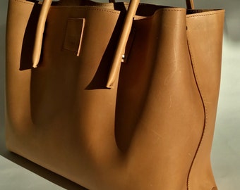 XXL leather bag shopper leather cognac used look design handmade