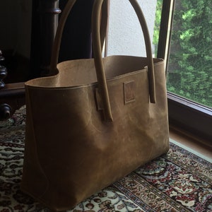 XXL Leder Shopper große Ledertasche Einkaufstasche curry braun used look handmade
