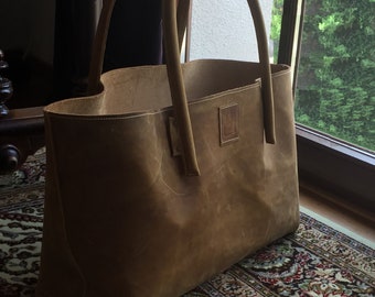 XXL leren shopper grote leren tas boodschappentas curry bruin used look handgemaakt