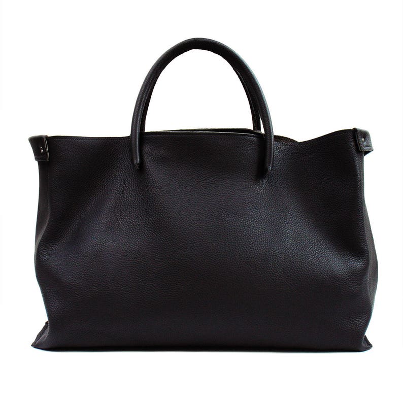 large leather bag black extra soft thick grained leather weekender. handmade image 3